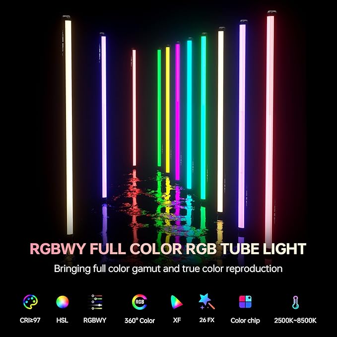 VILTROX K90 2 Pack RGB Tube Light, 30W 38inch Large RGBWY Photography LED Video Stick Light Wand