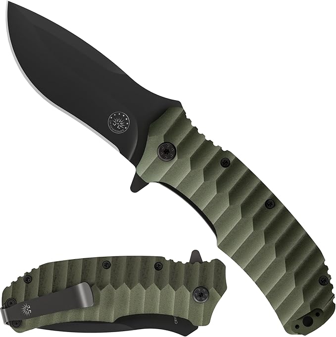 Off-Grid Knives - Rapid Fire Ranger, Camping & Hunting Knife, Cryo D2 Blade Steel with Olive Drab