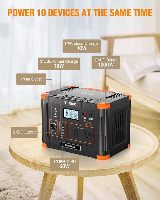 GRECELL 1000W Solar Generator with 200W Portable Solar Panel, 999Wh Portable Power Station Solar