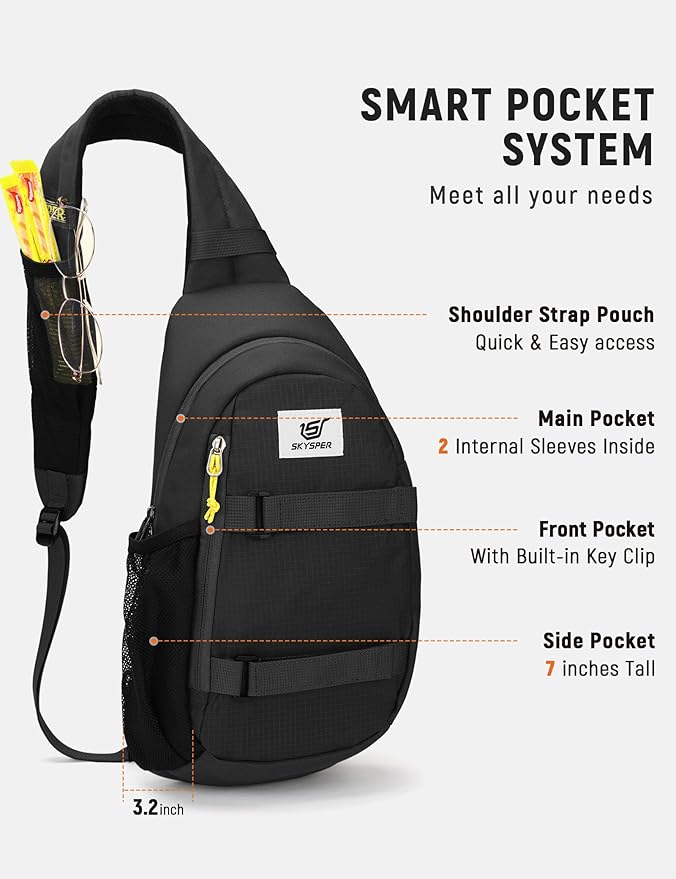 SKYSPER Sling Bag Anti-Theft RFID Crossbody Bag Travel Cross Body Backpack Shoulder Hiking Sling