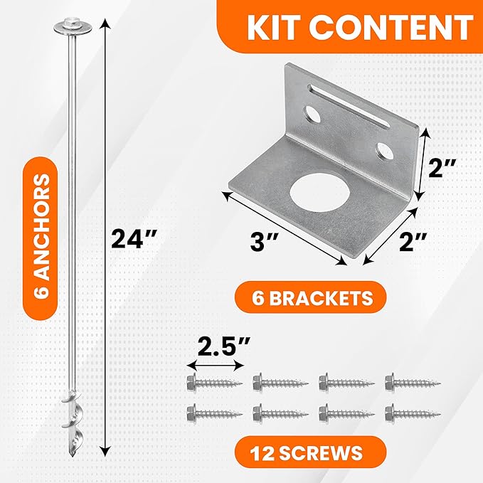 Ground Anchors Screw In - 24" Set of 4,6,8 with Brackets and Drill Bit - Earth Anchors - Mobile