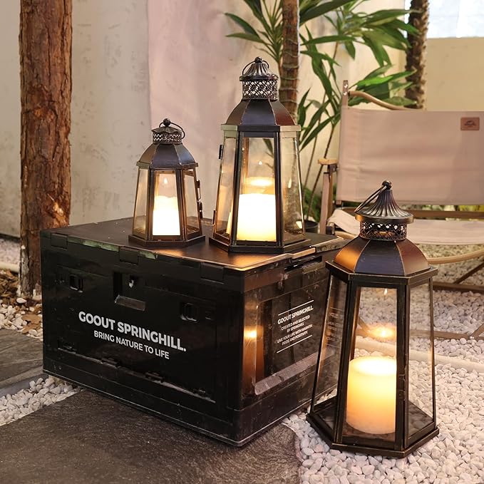 DECORKEY 19’’&16’’&8’’ Lanterns Decorative Outdoor & Indoor, Large Lantern for Front Porch, Metal