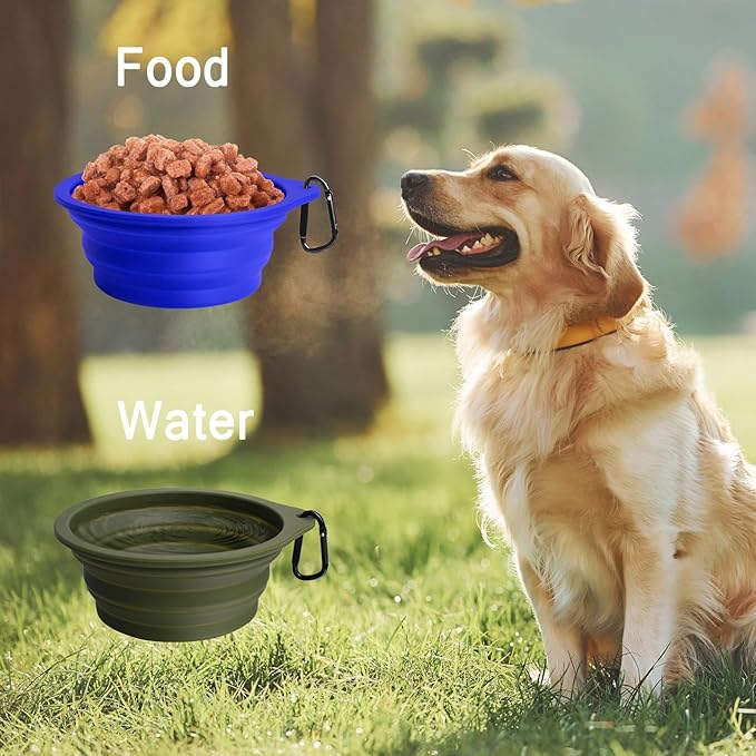 PetBonus 2-Pack Silicone Collapsible Dog Bowls, BPA Free Dishwasher Safe, Portable Foldable