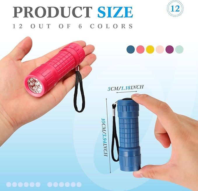 36 Pcs Small Mini Flashlights 9 LED Flashlight Assorted Colors with Lanyard Small Handheld