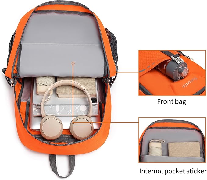 35L Lightweight Packable Backpack – Durable Foldable Daypack for Travel, Hiking, and Gym (Orange)