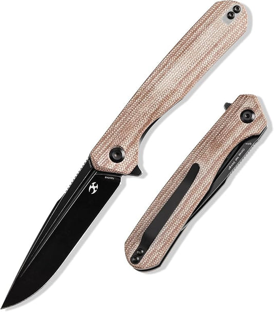 KANSEPT Qilin Pocket Knife, 3.24'' Blackwash 154CM Sharp Blade, Brown Micarta Handle for Edc