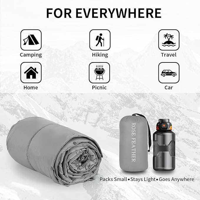 Down Camping Blanket, Muti-Use Outdoor Travel Blanket, Puffy Sleeping Bag Blanket, Waterproof