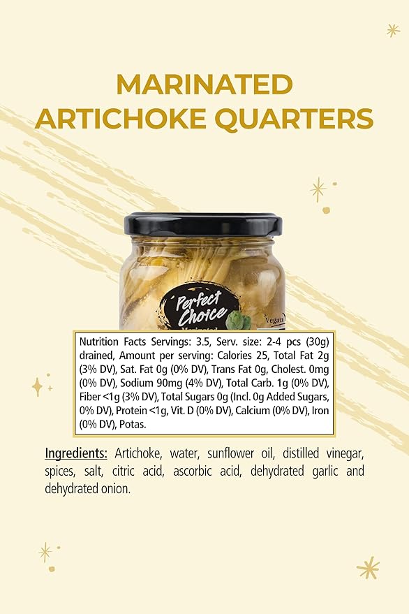 Perfect Choice Artichoke Quarters Marinated - Delicious artichoke for Salads, Pizzas & More - 6.5