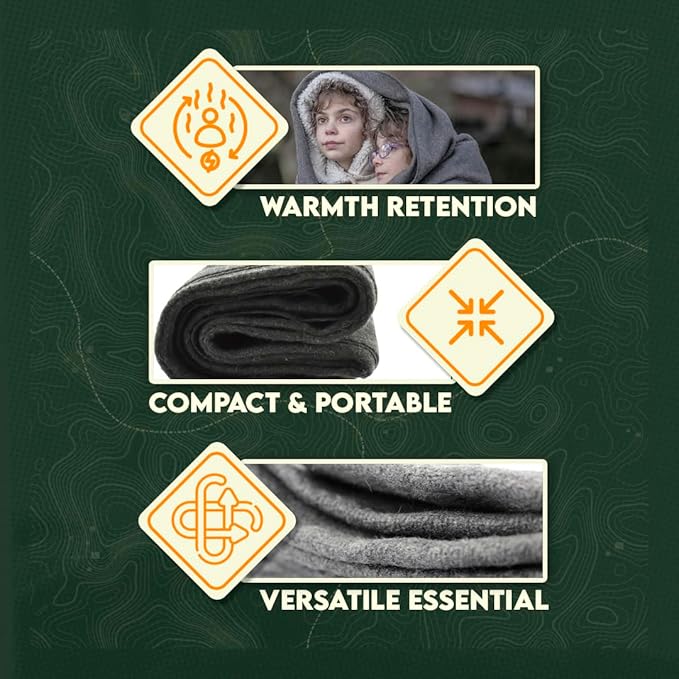 SE 51"x 80" Multipurpose Gray Wool Blanket - 50% Wool, Lightweight 2 lb, Zippered Bag Included