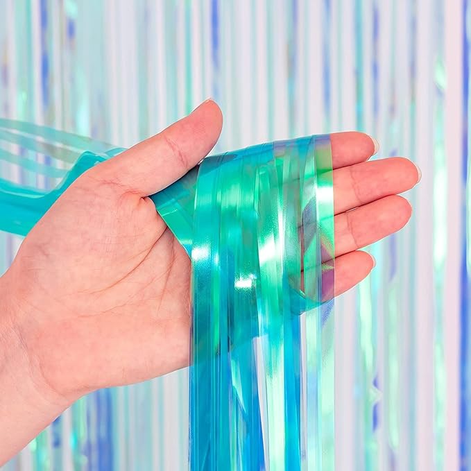 BRAVESHINE Party Decorations Iridescent Foil Fringe Backdrop - 2 Packs 3.2 x 6.5 ft Holographic