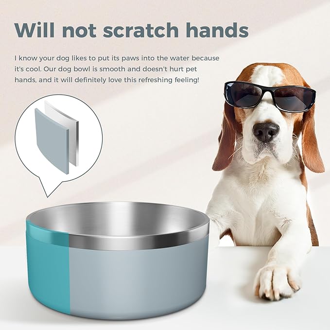 Dog Bowl, Stainless Steel Dog Food and Water Bowl with Non Slip Quiet Bottom, Easy to Clean