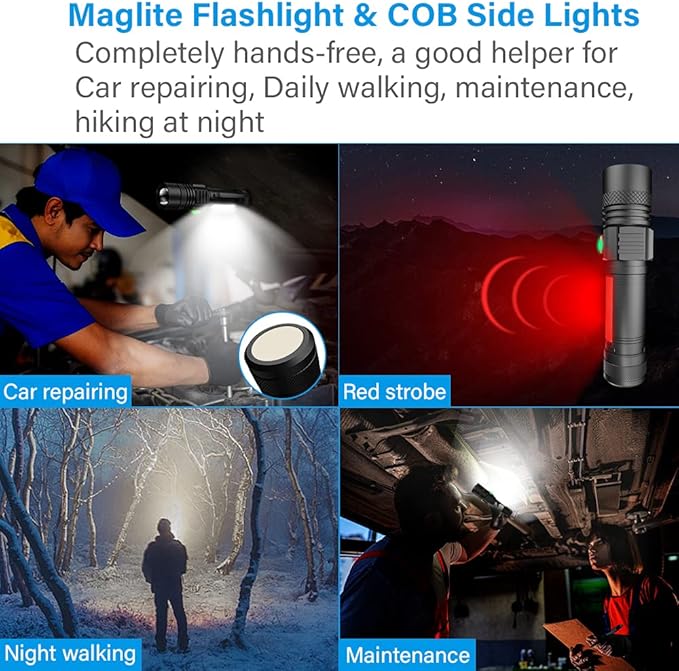 USB Rechargeable Flashlight, LED Magnetic Flashlights Super Bright Tactical Flashlights with Cob