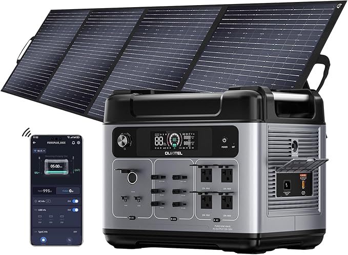 OUKITEL P2001 Plus 2400W Power Station with 200W Solar Panel, 2048Wh Solar Generator with 4 AC