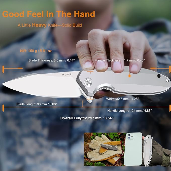 Ruike Pocket Camping Folding Knife,14c28n,Frame Lock,Ball Bearing,Flipper Fast Opening,Harnd 3.66"