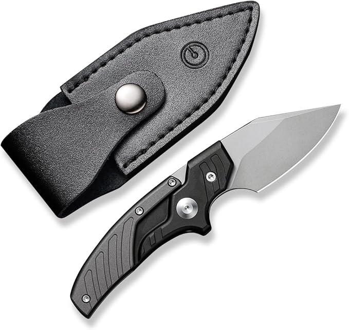 CIVIVI Typhoeus Fixed Blade Knife with Leather Sheath, 2.27" Swedish 14C28N Blade Aluminum Handle