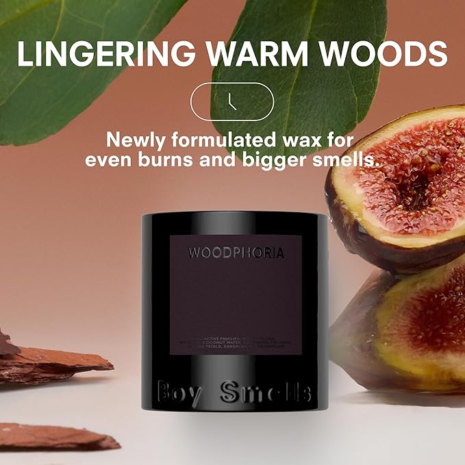 Boy Smells - Woodphoria Scented Candles for Men and Women - 8.5 oz - Soy, Coconut Wax Candle Blend