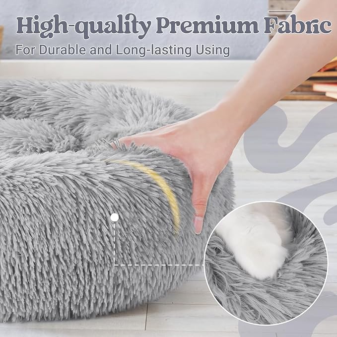 rabbitgoo Cat Beds for Indoor, 20 inches Machine Washable, Fluffy Round Pet Bed Non-Slip, Calming