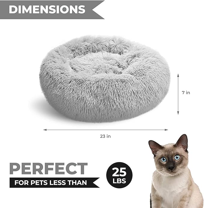 Whiskers & Friends Cat Bed, Cat Beds for Indoor Cats Washable, Orthopedic Soft Fluffy Round Calming
