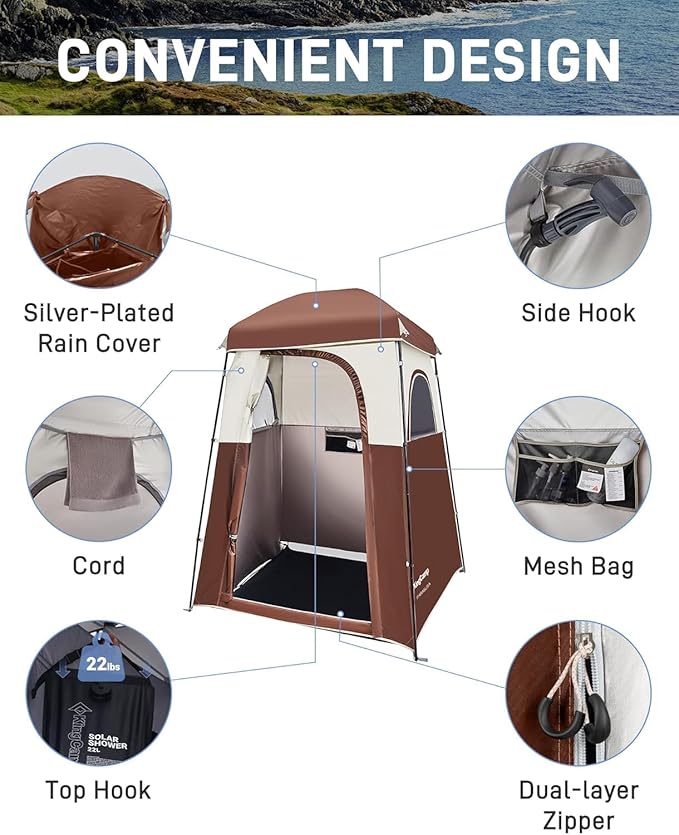 KingCamp Shower Tent, Portable Privacy Tent Outdoor Camping 1/2 Room Toilet Tents with Shower Bag &