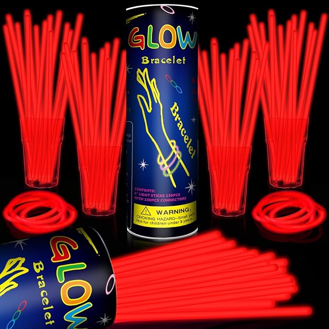 200 Pack 8'' Glow Sticks Bulk Party Favors Red Light Up Sticks with Connectors Neon Glow in the