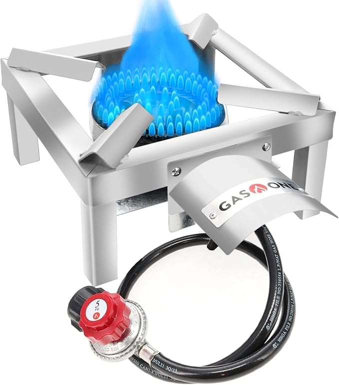 GasOne Stainless Steel Single Propane Burner - Outdoor Cooking with Heat Shield and Guard ??Propane