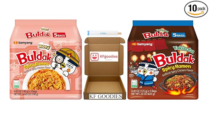 KF GOODIES Korean Ramen Variety Pack Gift Box (10 Count) – Spicy Buldak Noodle Assortment for
