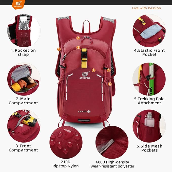 SKYSPER Small Hiking Backpack - 15L Travel Daypack Lightweight Bag Water Resistant Hiking Backpacks
