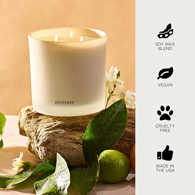 Apotheke 3-Wick Scented Candles for Home, Orange Bloom Neroli - 26 oz Soy Wax Jar Candle Gift for