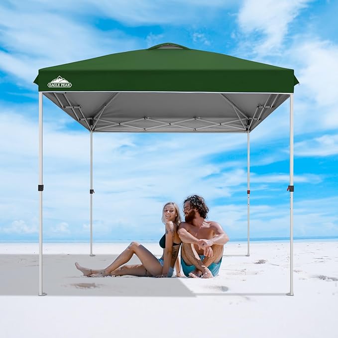EAGLE PEAK Pop Up Canopy Tent with Wheeled Carry Bag, 8 Stakes, 4 Ropes, Easy Set Up Tent Canopy