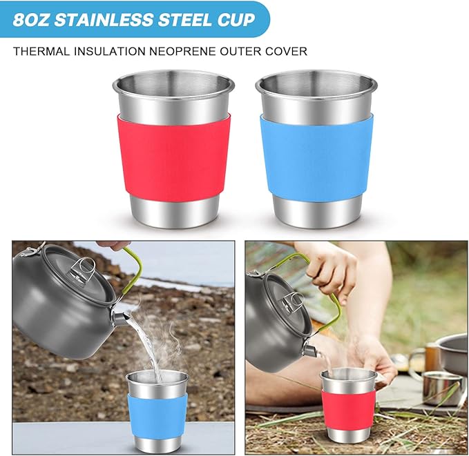 Odoland 15pcs Camping Cookware Mess Kit, Non-Stick Lightweight Pots Pan Set with Stainless Steel