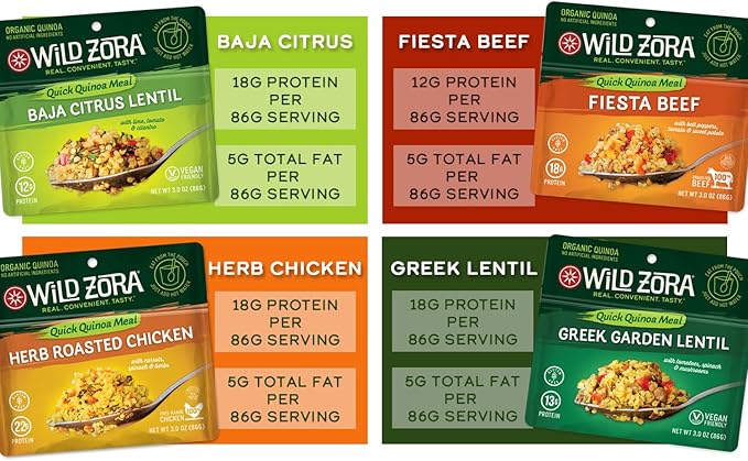 Wild Zora Instant Organic Quinoa Meals - Quick & Tasty Prepared Quinoa Bowls, Pantry Staples