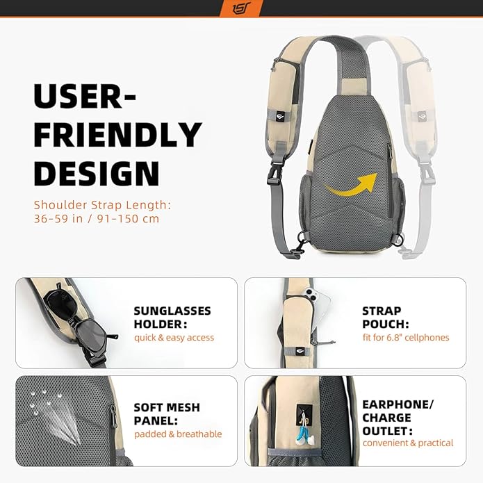 SKYSPER Sling Bag RFID Crossbody Sling Backpack Cross Body Shoulder Bag Travel Hiking Daypack for