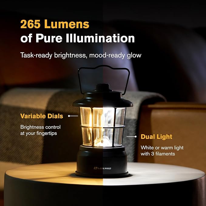 LUXPRO Retro LED Lantern - Battery-Powered Emergency Lantern - Water Resistant - Bright LED Lamp