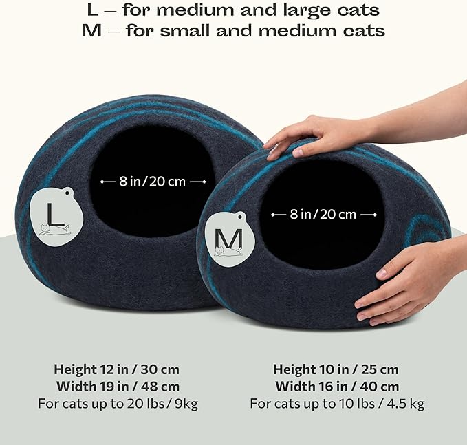 MEOWFIA Cat Cave ??Premium Felt Cat Bed for Indoor Cats, Handmade 100% Merino Wool (Large, Black