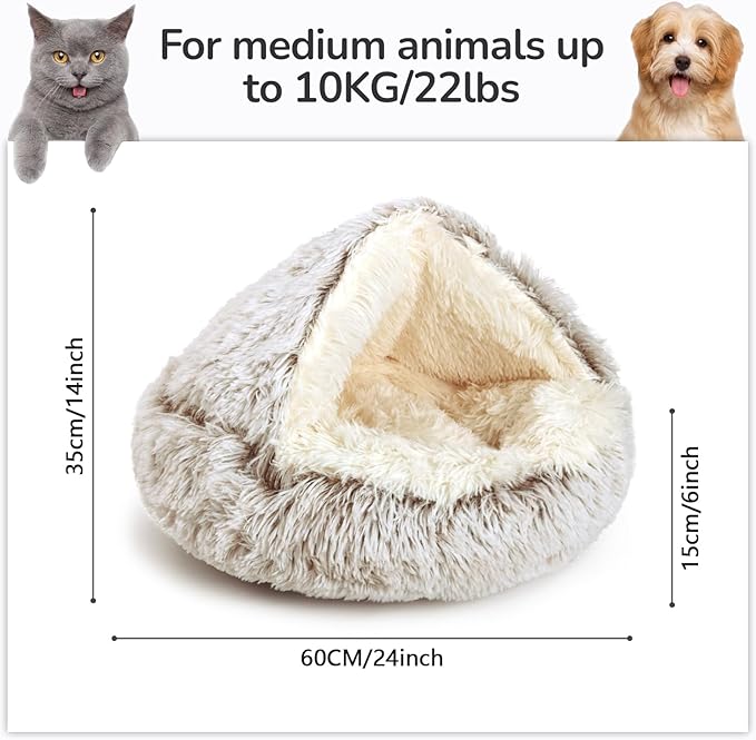 Calming Cat Beds, Fluffy Plush Round Cat Cave Washable, Cozy Warming Anti-Slip Small Dog Bed for
