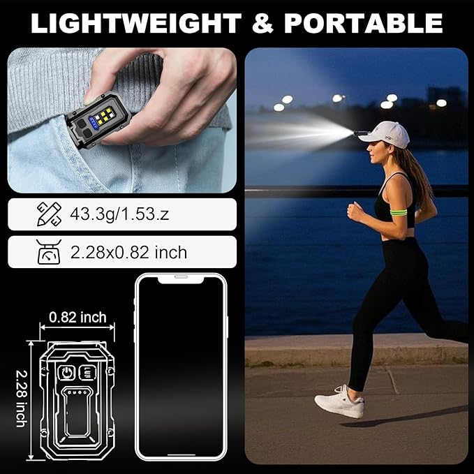 500LM Clip on Flashlight, 2 PCS 8 Modes Running Light for Runners Rechargeable Safety Lights