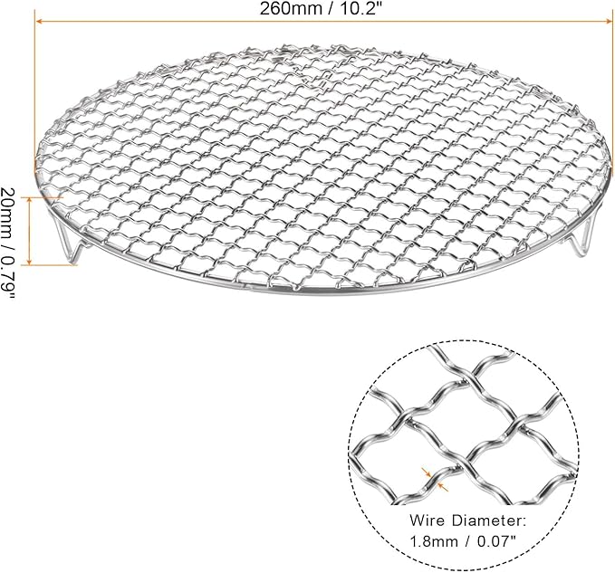 HARFINGTON 2pcs Round Cooking Rack 10.2-inch 201 Stainless Steel Cross Wire Barbecue Grill Net with