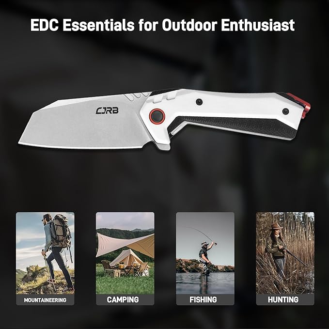 CJRB Tigris Pocket Knife, Folding Knife with AR-RPM9 Powder Steel Stonewash Blade Black & White G10
