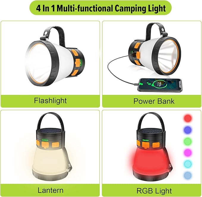 LED Camping Lantern, 1500 Lumens Camping Lantern Rechargeable with Solar Panel Charging