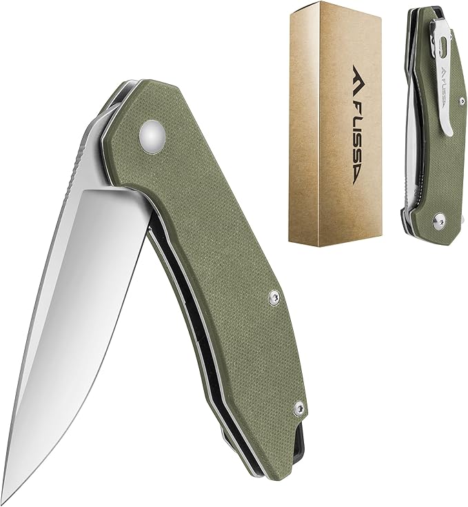 FLISSA Pocket Knife, Folding Tactical Knife with G10 Handle, D2 Blade, Liner Lock, Pocket Clip, EDC