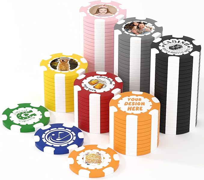 25 Custom Clay Poker Chips, 40mm Heavy 11.5g Casino Sized Personalized Poker Chips with Your Logo