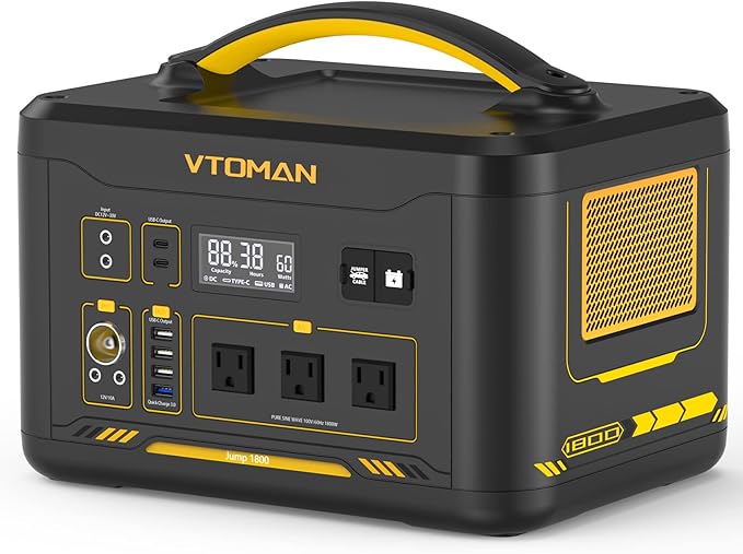 VTOMAN Jump 1800 Portable Power Station, 1548Wh LiFePO4 Solar Generator 1800W (Peak 3600W)