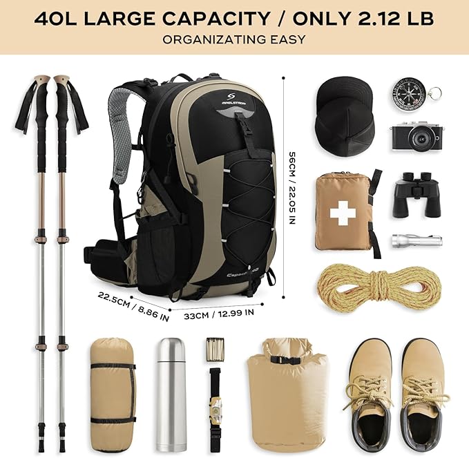 Maelstrom Hiking Backpack,Camping Backpack,40L Waterproof Hiking Daypack with Rain