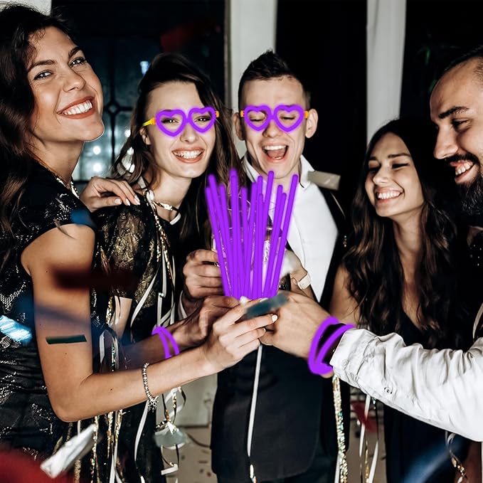 60 Pack 8??Purple Glow Sticks Bulk Bright Glow Sticks with 60 Connectors 20 Heart Glasses Glow In