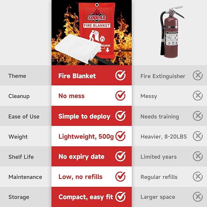 Fire Blanket Emergency for Home Kitchen - 40"x40" Fireproof Safety Protection Fiberglass Flame