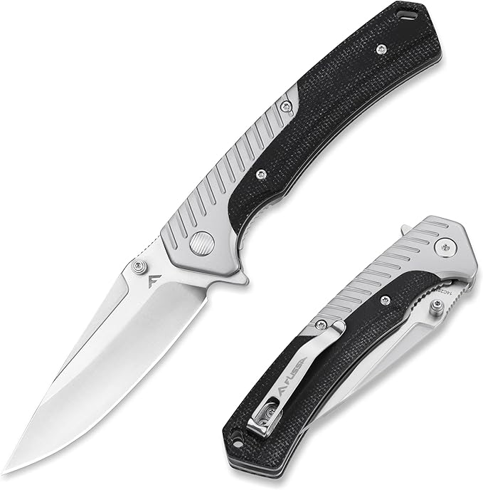 FLISSA Pocket Knife with 3.35" 14C28N Steel Blade, Liner Lock Folding Knife with Micarta Handle for