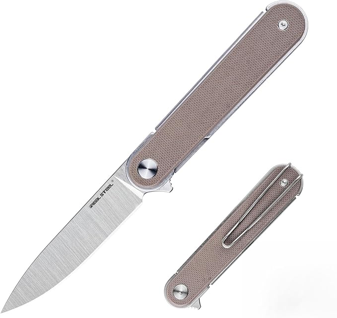 REALSTEEL IRIS Pocket Knife, Folding Knife, Flipper, Liner Lock, 2.99" 12C27 Steel Blade