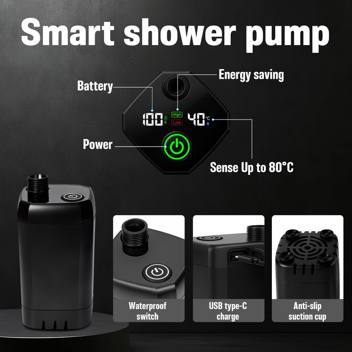 Portable Shower for Camping, 6000mAh Rechargeable Camp Shower Pump with Immersion Water Heater, 6.6