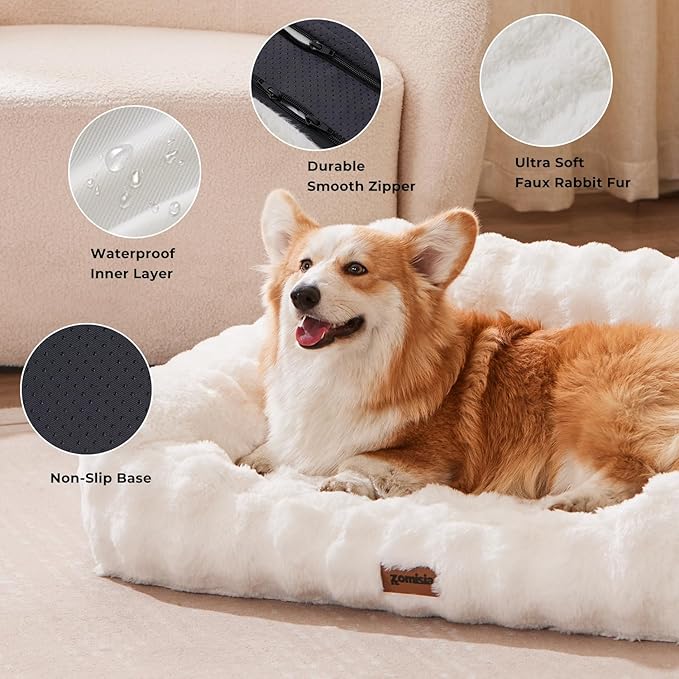 Orthopedic Cat Couch Bed for Indoor Cats, Cute Pet Sofa with Supportive Egg Foam, Fluffy Faux Fur