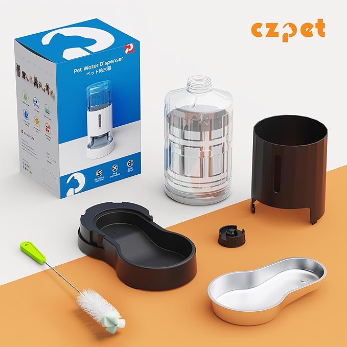 CZPET Automatic 6L Dog and Cat Water Dispenser with Stainless Steel Bowl Gravity Waterer,100%